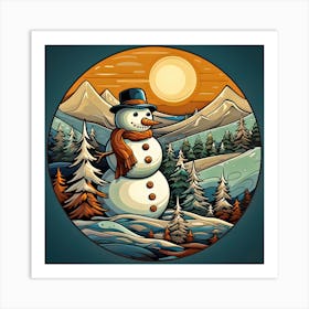 Snowman In The Forest 1 Art Print