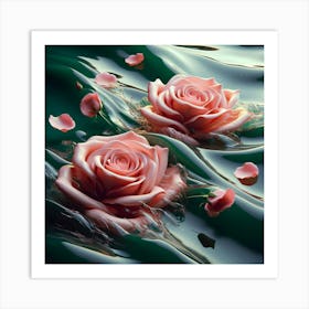 Pink Roses In Water Art Print