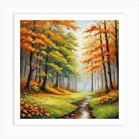 Forest In Autumn In Minimalist Style Square Composition 174 Art Print