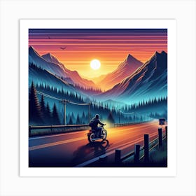 Man on a bike sunset Art Print