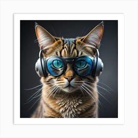 Cat With Headphones 2 Art Print