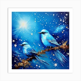 Blue Birds On A Branch Art Print