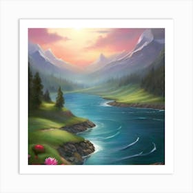 Sunset In The Mountains Art Print