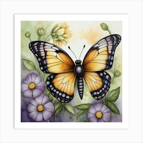 Butterfly And Flowers Art Print