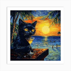 Cat At The Beach Bar 3 Art Print