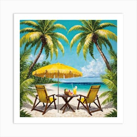 Beach Chairs And Umbrella 3 Art Print