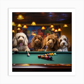 Pool Table With Dogs Art Print