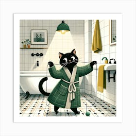 Cat In Bathroom Art Print