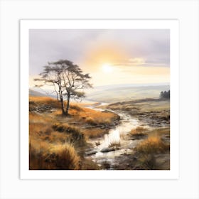 Slowly Setting Sun Over The Moors Art Print