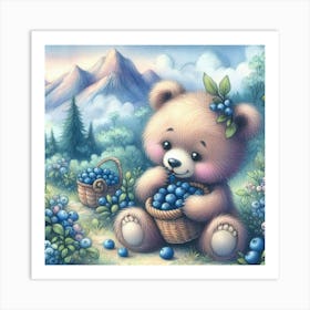 Teddy Bear With Blueberries Art Print