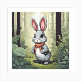 Cartoon Rabbit In The Forest Art Print