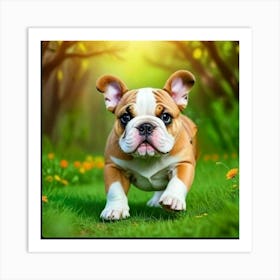 Bulldog Puppy Running In The Grass 1 Poster