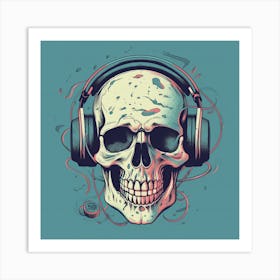 Skull With Headphones Art Print