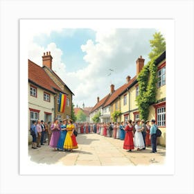 Watercolor View Of Romanian Celebrations In An English Town 1 Art Print