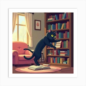 Cat Playing With Books Art Print Funny Cat (4) Art Print