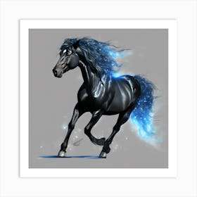 Black Horse With Blue Hair Art Print