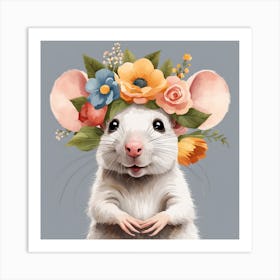 Floral Baby Rat Nursery Illustration (61) Art Print