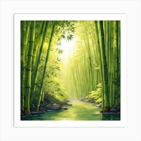 A Stream In A Bamboo Forest At Sun Rise Square Composition 157 Art Print