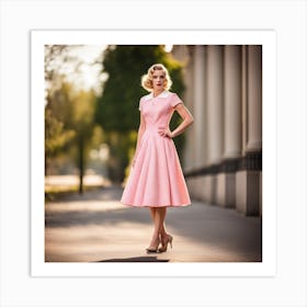 Girl In A Pink Dress Art Print