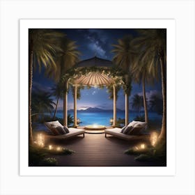 Gazebo On The Beach At Night Art Print