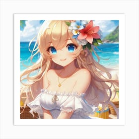 Anime Girl On The Beach 3 Art Print