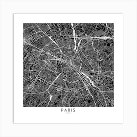 Paris Black And White Map Square Art Print