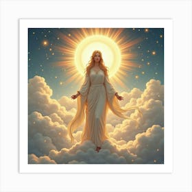 A Radiant Goddess With Flowing Robes, Standing Atop A Celestial Cloud 1 Art Print