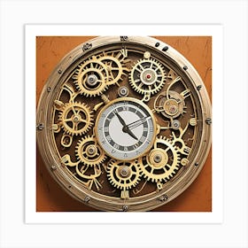 Steampunk Wall Clock Cubism Style Art Print