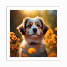 Dog In Flowers Art Print