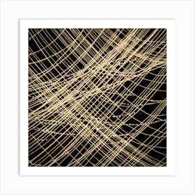 Abstract Gold Lines On Black Background Art Print