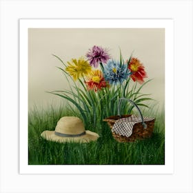 Hat And Flowers 2 Art Print