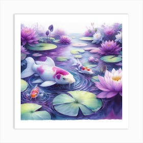 Koi Fish In Pond Art Print