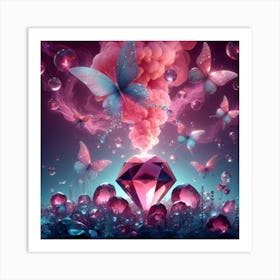 Pink Diamond With Butterflies Art Print