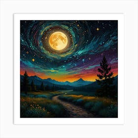 Night Sky With Full Moon Art Print