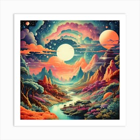 Cosmic Dreamscape Wall Art – Nostalgic Echoes Of A Psychedelic Univer Art Print