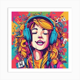 Music Girl With Headphones Art Print