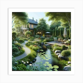 Pond In The Garden Art Print