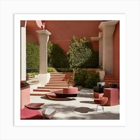 Courtyard With Pink Furniture Art Print