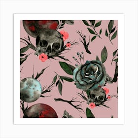 Skulls And Roses gothic pattern Art Print