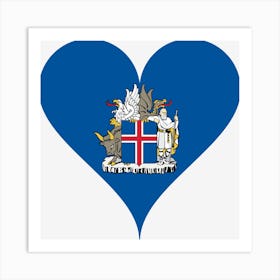 Heart Love Peace Blue Iceland Flag Coat Of Arms Symbol Art Print