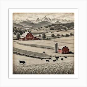 Barns And Cows art Art Print