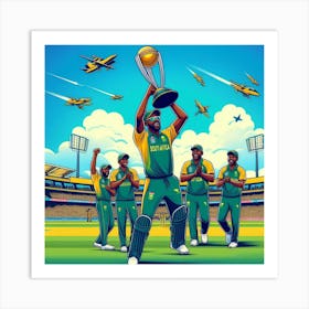 Cricket Team Holding The Trophy Art Print