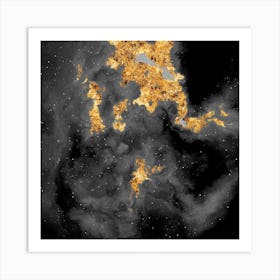 100 Nebulas in Space with Stars Abstract in Black and Gold n.115 Art Print