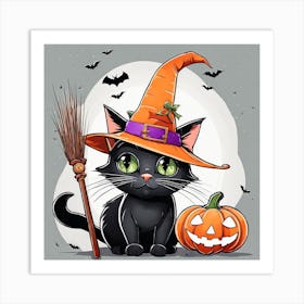 Cute Cat Halloween Pumpkin (15) Art Print