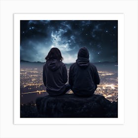 Couple Looking At The City At Night Art Print