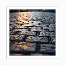 Cobblestone Street At Dusk Art Print