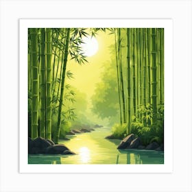 A Stream In A Bamboo Forest At Sun Rise Square Composition 302 Art Print