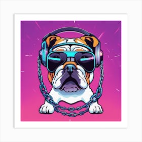 Bulldog With Headphones boom Art Print