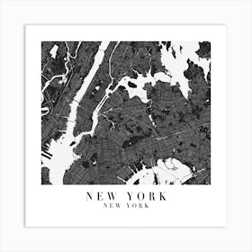 New York New York Minimal Black Mono Street Map  Square Art Print