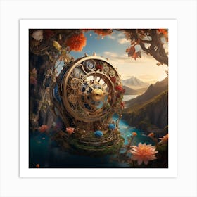 Clock In The Forest Art Print